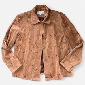 Vintage vibe Brown patterned fall autumn jacket with abstract stitched pattern